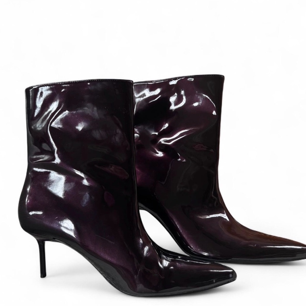 Zara Glossy Deep Burgendy Heeled Boots